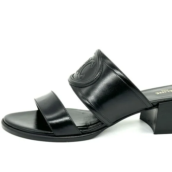 CELINE Appoline Lambskin Leather 40 Mule Slide Sandals Heels Triomphe Logo - Picture 3 of 13
